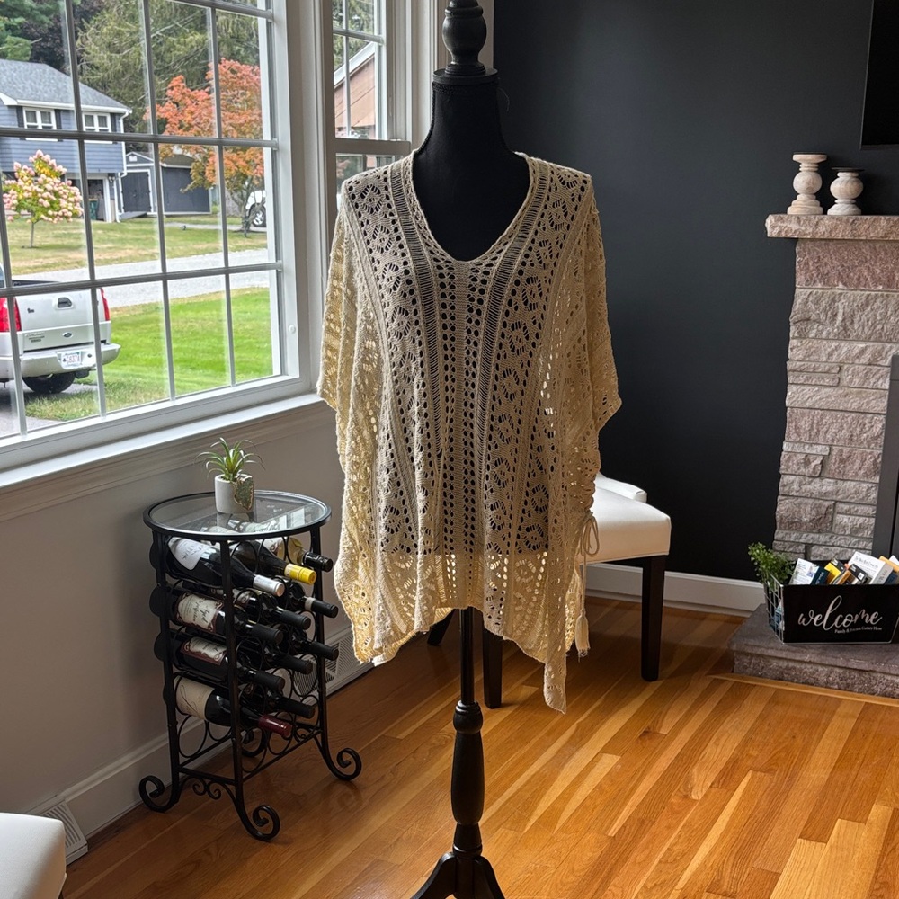 Cream Crochet Knit Poncho